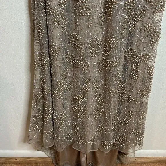 Mac duggal long sleeve sequin beaded sheath gown in mocha style 5177 size 6 - Picture 6 of 16